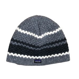 Patagonia Women’s  Wool Beanie Winter Hat Grey White Striped One Size